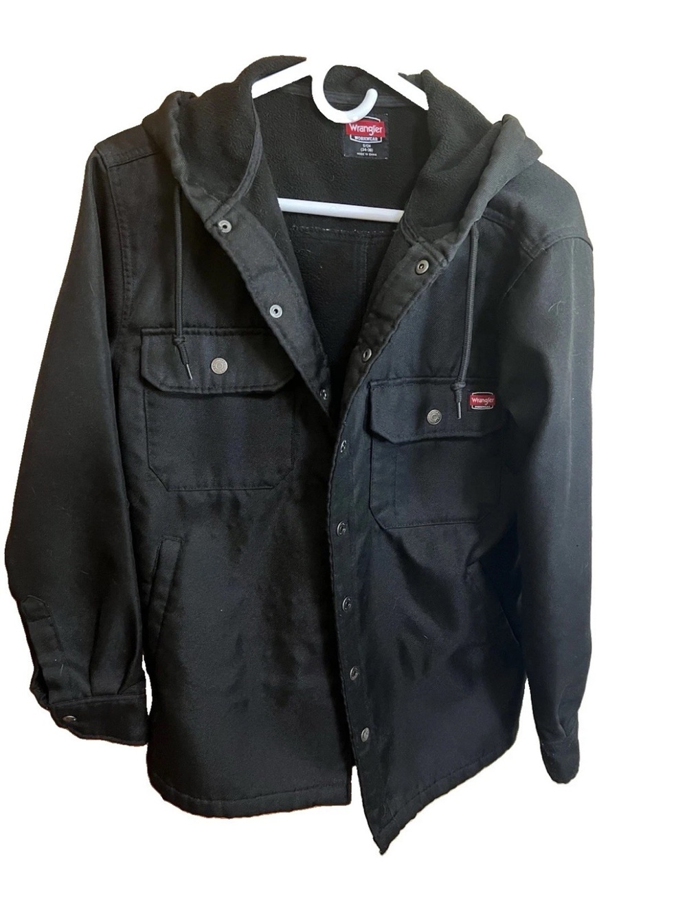 Lined Hooded Wrangler Workwear Jacket Canvas Snap P2P 21.25⁠